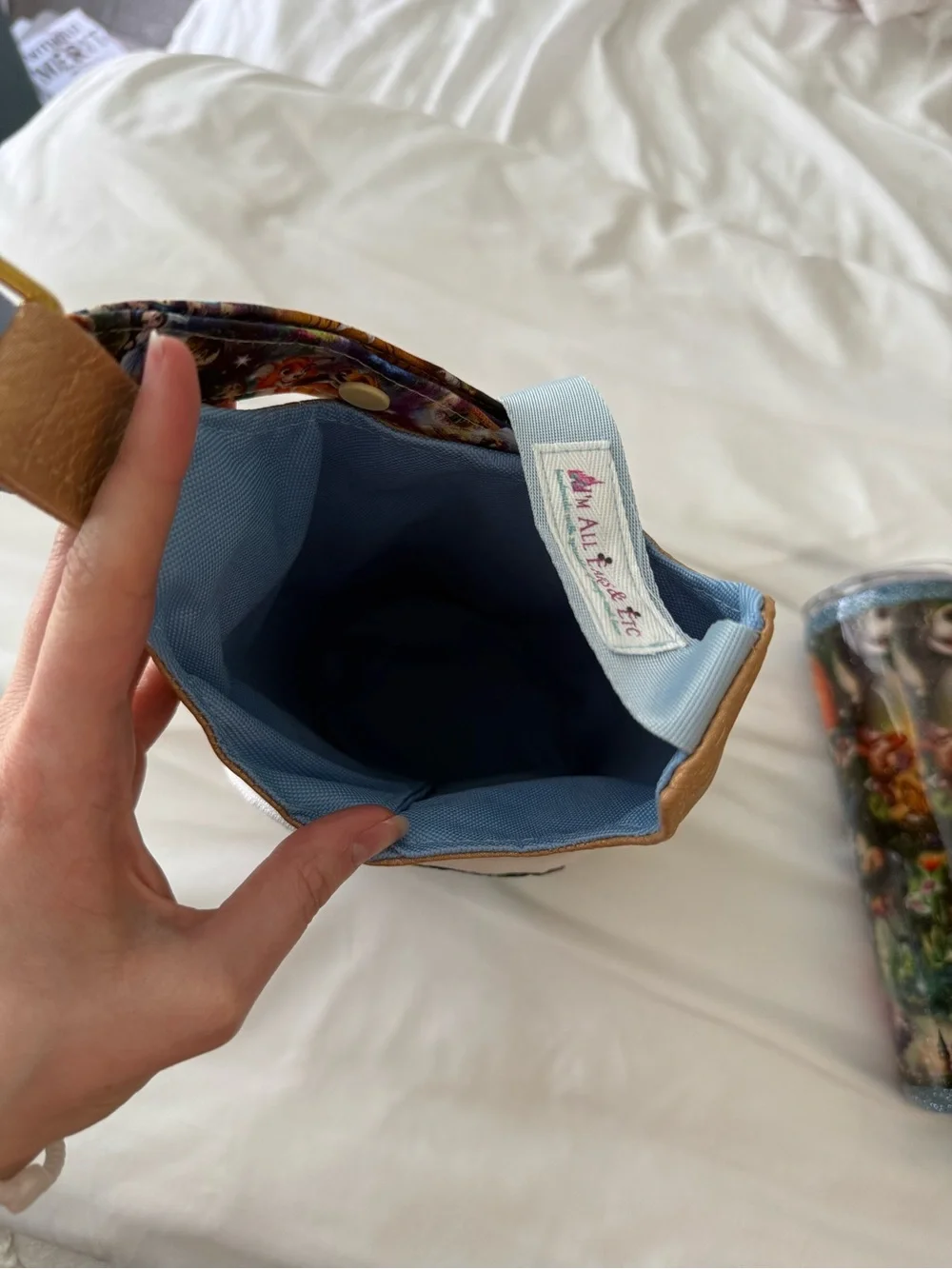 Disney Rose Gold Crossbody Water Bottle Bag with Blue Strap & Matching Ears